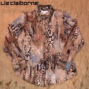 LIZ CLAIBORNE—LONG SLEEVE SHEER SNAKESKIN PRINT TOP—GORGEOUS!! EUC/LIKE NEW!!